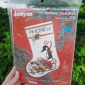 Vintage Janlynn Christmas Cross Stitch (00-285) Sleigh Goose Stocking - Sealed